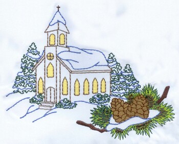 Church W/pinecones Machine Embroidery Design