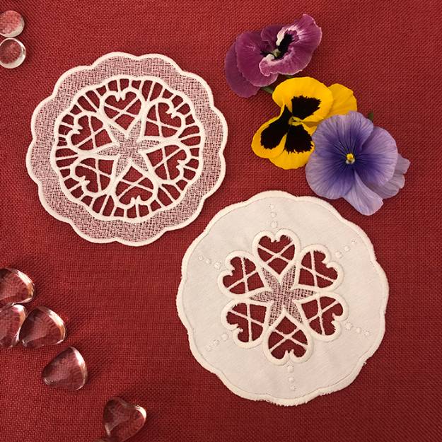 Picture of Cotton Heart Lace And Cutwork Set 5 Embroidery Project Pack