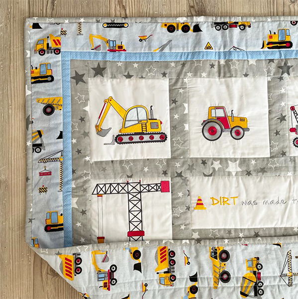 Boys Dirt Mobiles and Quilt